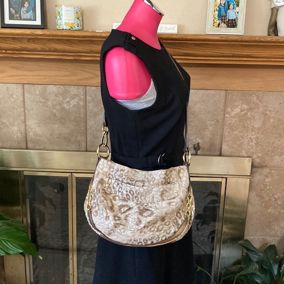 b. makowsky Handbags - B. MAKOWSKY LEATHER PURSE ANIMAL LEOPARD PURSE CROSSBODY HOBO SATCHEL BEIGE GOLD